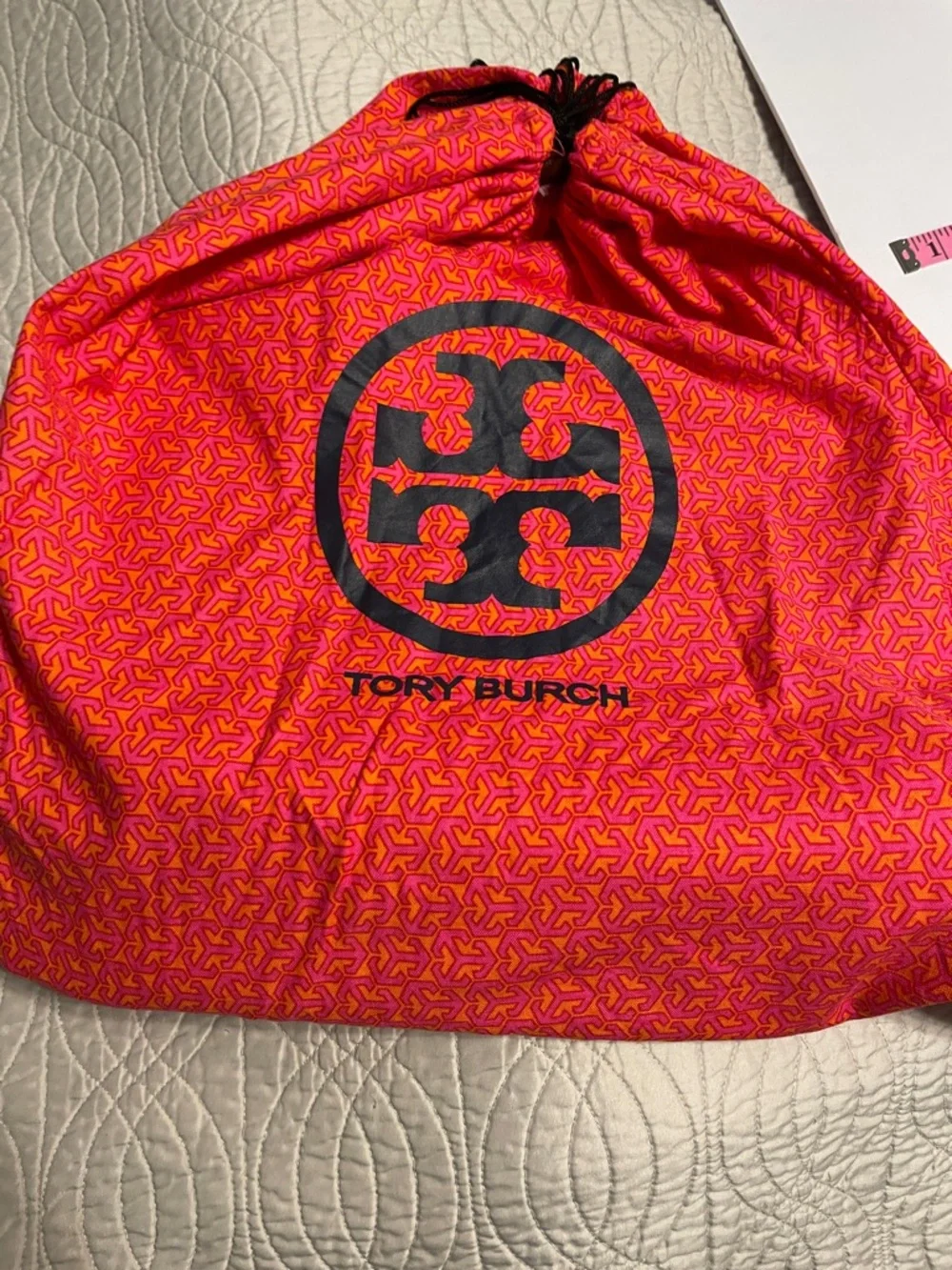 Tory Burch Cognac Jardin Pebbled Leather Tote with Navy Trim - Picture 11 of 11